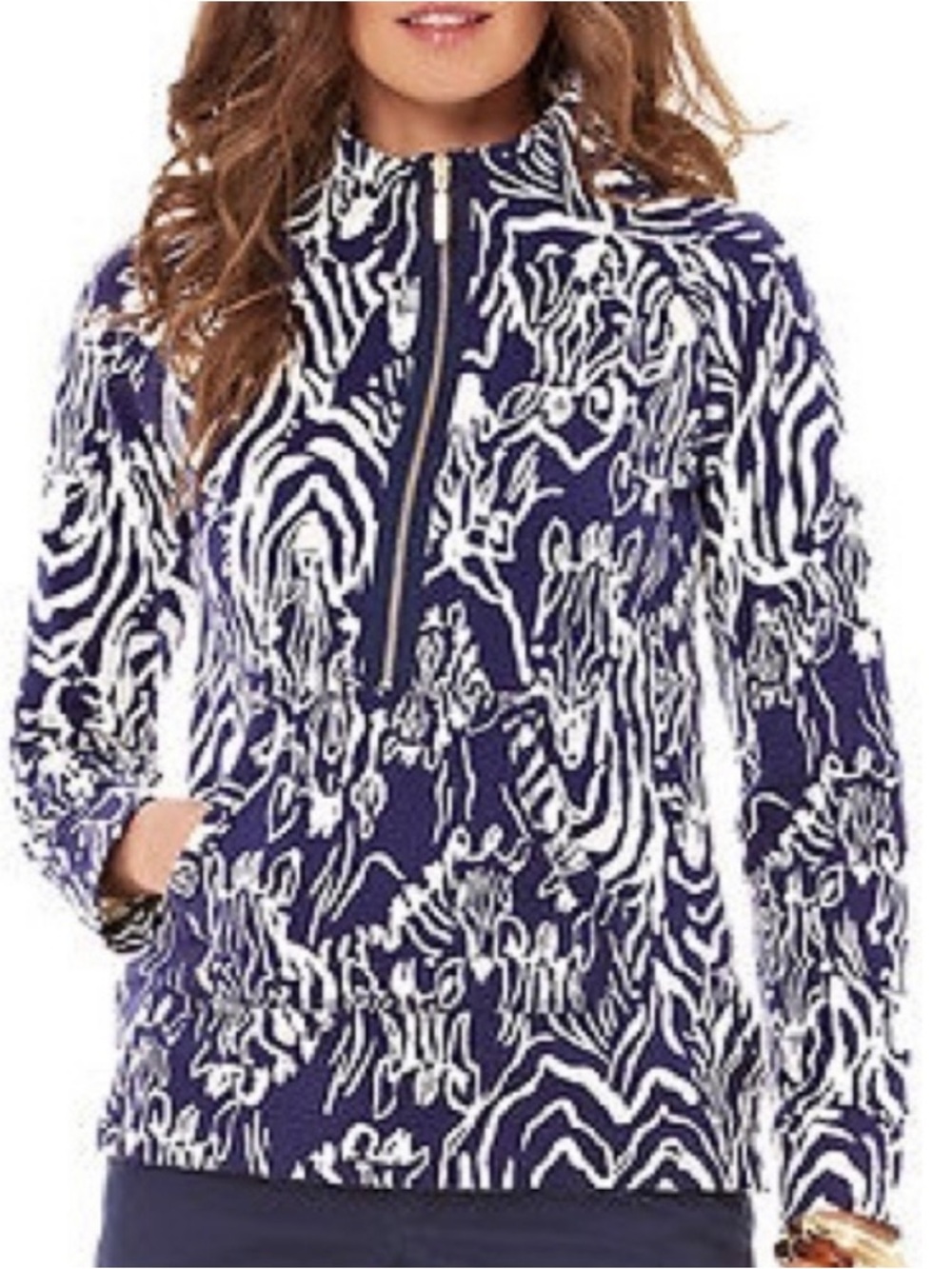 VINTAGE Lilly Pulitzer Skipper Popover Navy WhiteI HERD YOU Resort Print XS